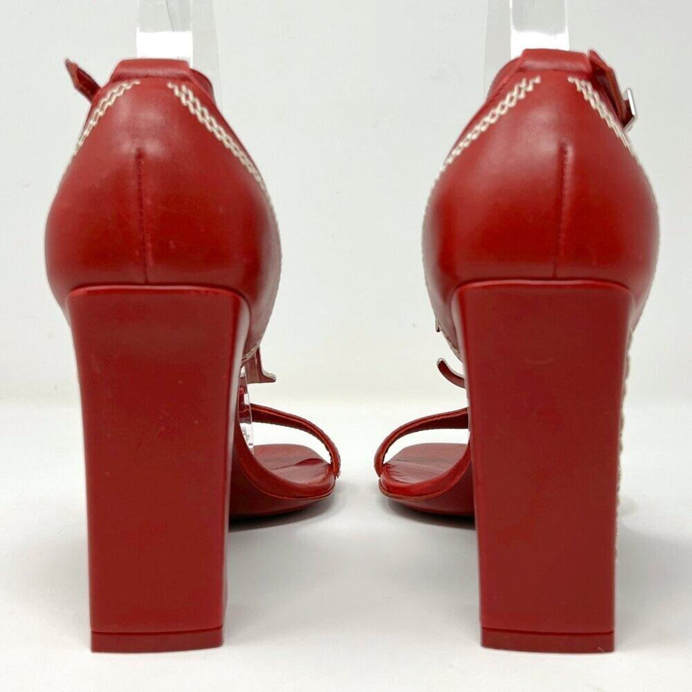 Dior 2005 Red Leather Logo Embroidered Block Heel Sandals- John Galliano Era - Picture 6 of 10